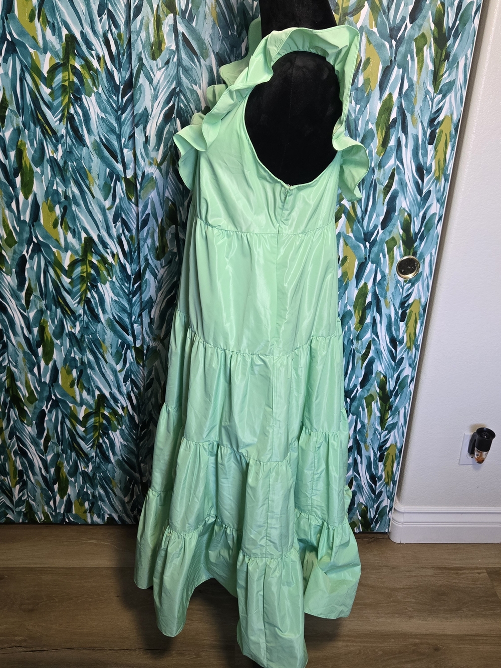 J. Crew Mint Green Ruffle V-Neck Tiered Maxi Dress - Picture 3 of 7